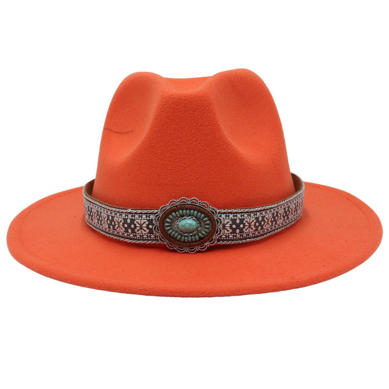 Ethnic Style Turquoise Gem Detail Cotton Fedora