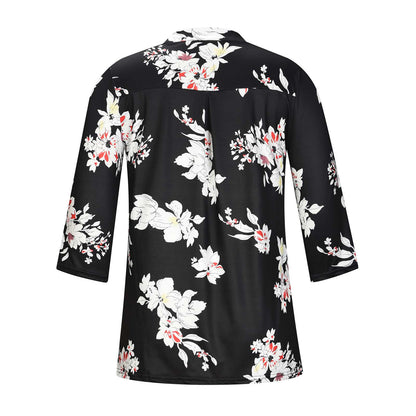 Flowers Print V Neck Long Sleeve Blouse