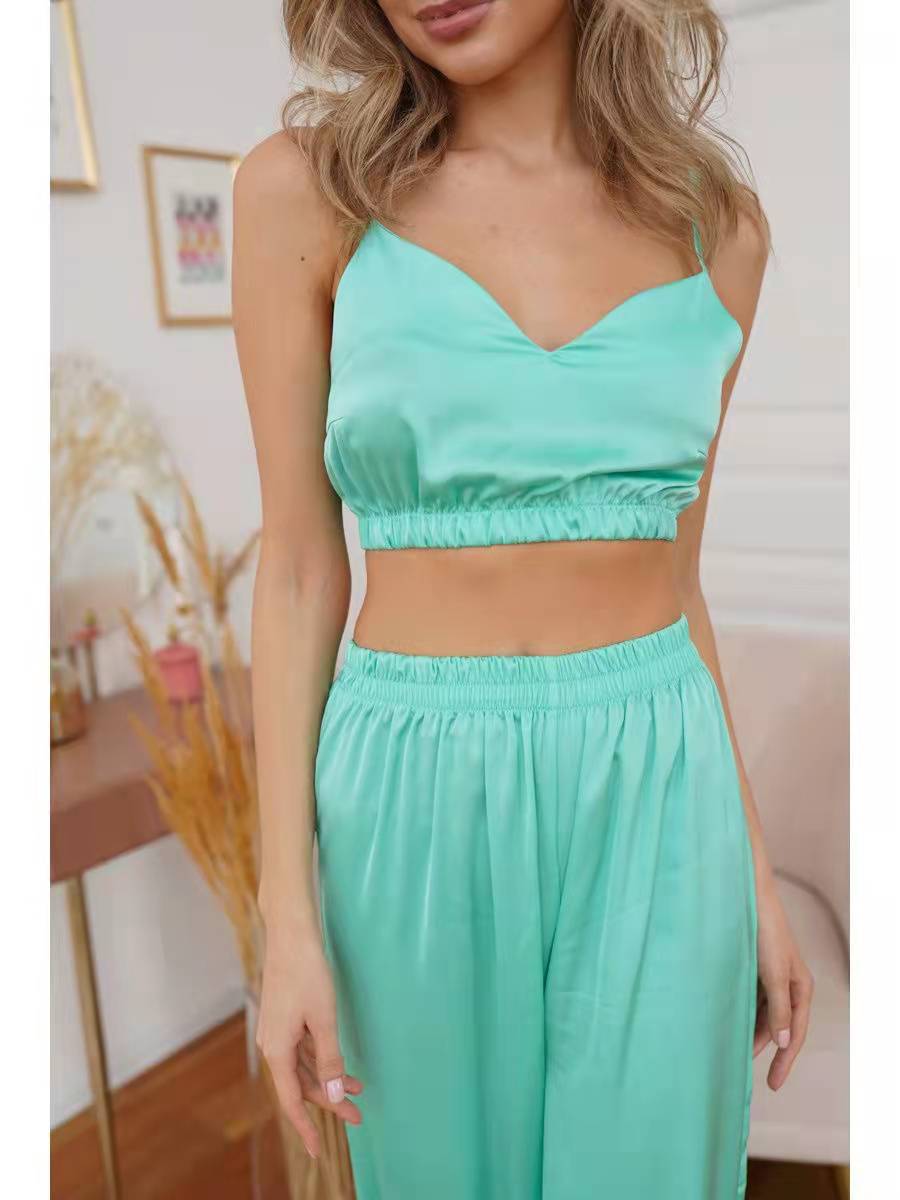 Strappy Crop and Long Leg Elastic Hem Pajama Set