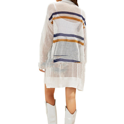 White Long Sleeve Stripe Detail Cardigan