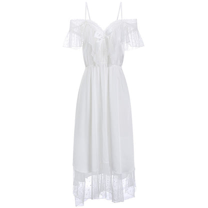 White Ice Silk Suspender Lace Two Piece Night Dress