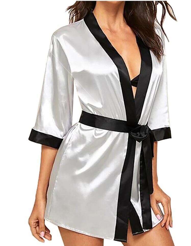 Ice Silk Half Sleeve Belted Bath Robe Mini