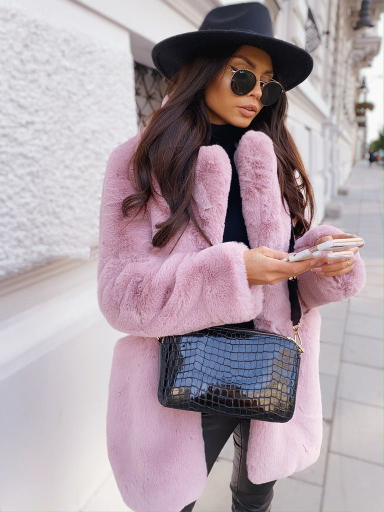 Temperament Long Sleeve Lapel Faux Fur Coat Solid Color Coat Women Fur Fur Women's Clothing