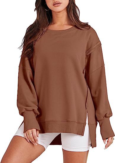 Solid Oversized Sweatshirt Crew Neck Long Sleeve Pullover Hoodies Tops Fashion Fall Women Clothes Winter