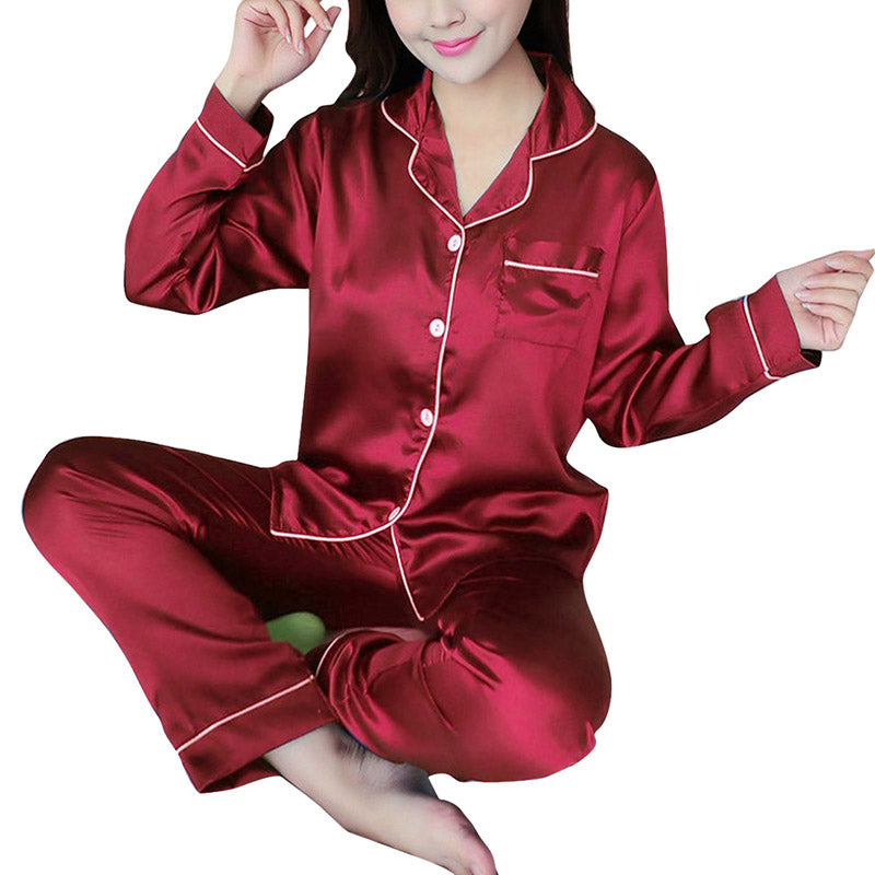 Ice Silk Long Sleeve Striped Button Up Pajama Set