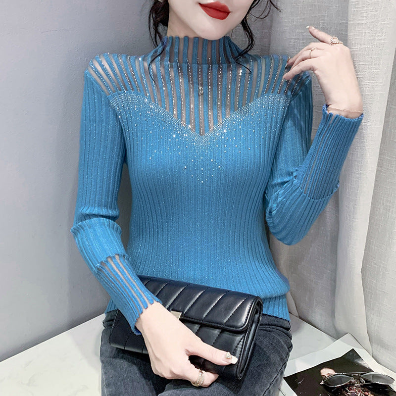 Diamond Mesh Mock Neck