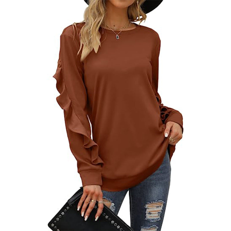 Pleated Lace Frill Long Sleeve Top