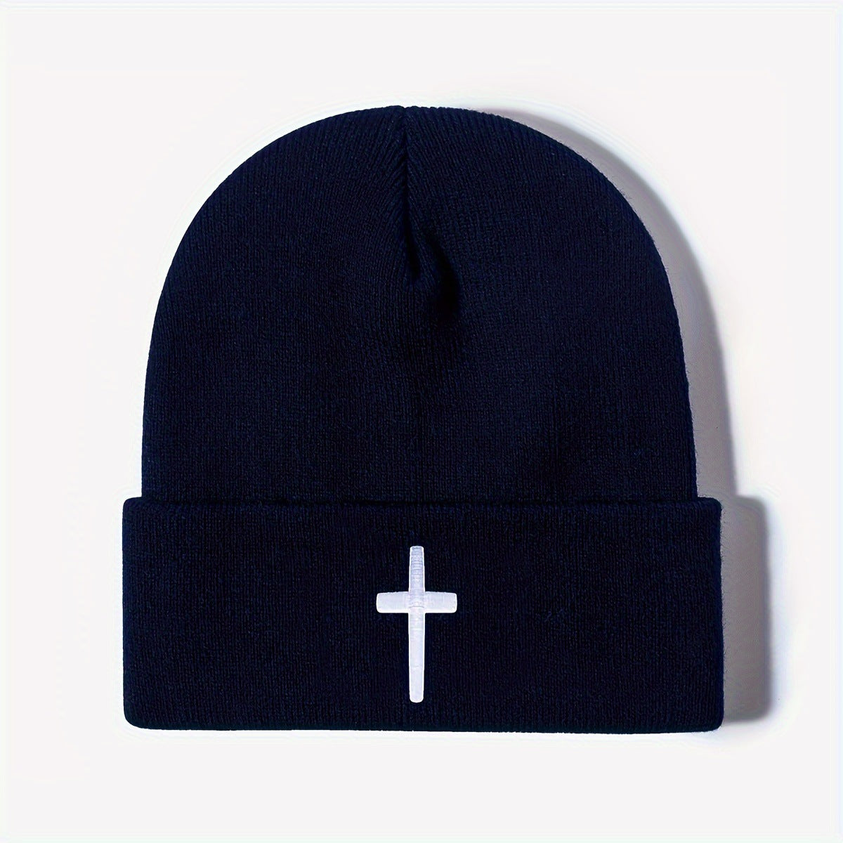 Embroidered Cross Acrylic Knitted Beanie