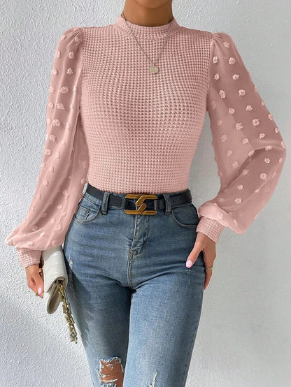 Round Neck Stitching Loose Long Sleeve Knitwear Top