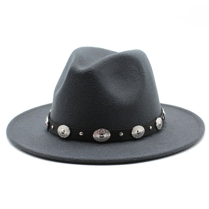 Flat Brim Fedora With Metal Belt