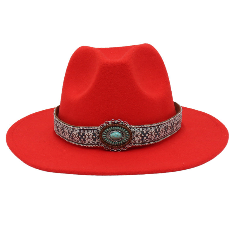 Ethnic Style Turquoise Gem Detail Cotton Fedora