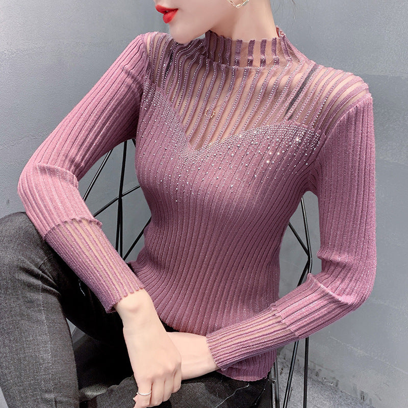 Diamond Mesh Mock Neck