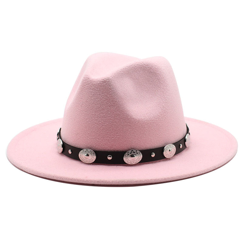 Flat Brim Fedora With Metal Belt