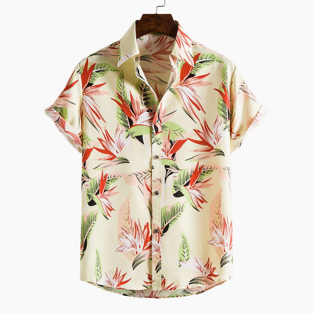 Resort Style High-quality Silk Cotton Short-sleeved Lapel Flower Shirt