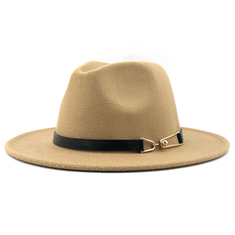 Cashmere Gold Link Buckle Detail Detail Flat Brim Fedora