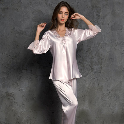 Rose Embroidery Half Sleeve Soft Sexy silk pajamas