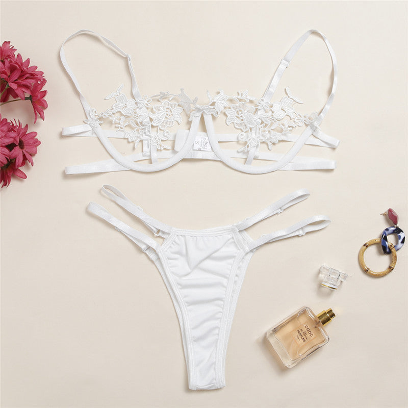 Flower Embroidery Hot Band Lingerie Set