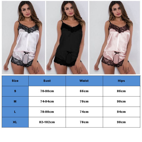 Satin Lace Hem Embroidery Detail Strappy Nightwear