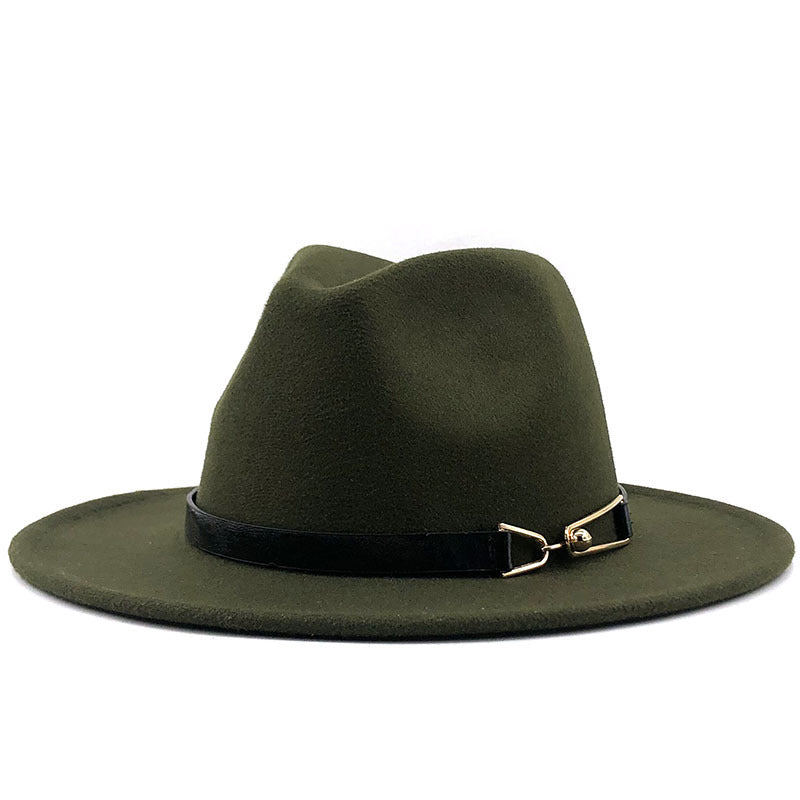 Cashmere Gold Link Buckle Detail Detail Flat Brim Fedora