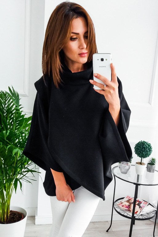 Turtle Neck Batwing Half Loose Sleeve Poncho