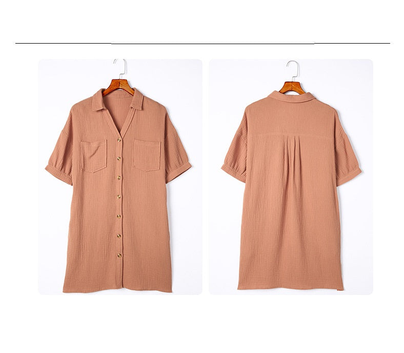 Summer Solid Color Thin Puff Sleeve Dress Women