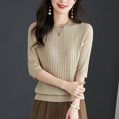 Thin Loose Twist Embroidery Half Sleeve Top