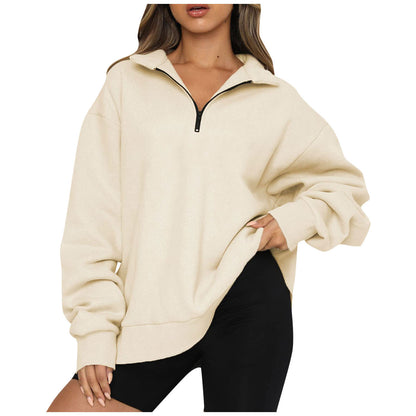 Zip Turndown Collar Loose Casual Knitwear Jumper