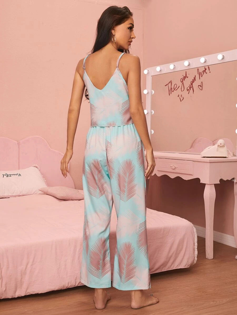 V-neck Sling Print Comfortable Pajama Set