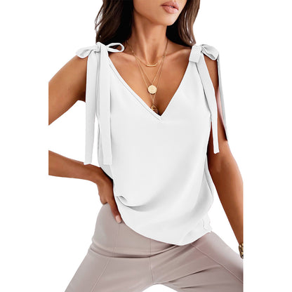 Tie Shoulder Smooth Knit Tank Top V-neck Camisole