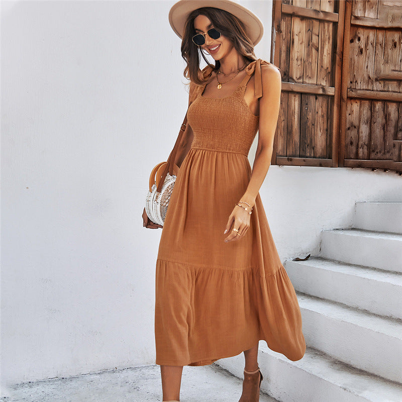 Earth Tone Splicing Strap Midaxi Dress