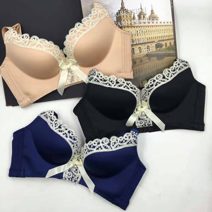 Mesh Lace Embroidery Eibbon Detail Push Up Bra and Panties Set