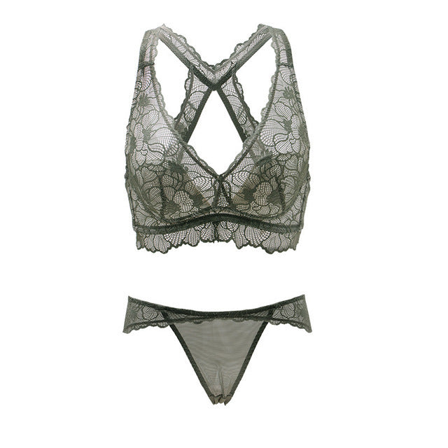 Ivy lace lingerie set with frill detail White Green Black