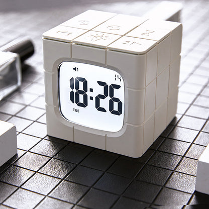 USB Charging Voice Control Alarm Clock Creative Time Rubik's Cube Model Crafts Home LED Eye Care Night Light Cartoon For Home