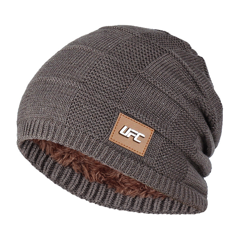 Knitted Hat Male Plush Wool Outdoor Pullover Beanie