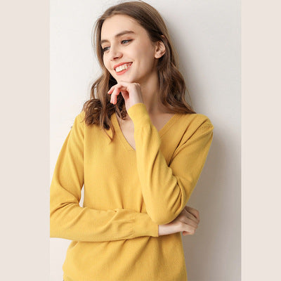 Yellow Basic V Neck Sweater Top