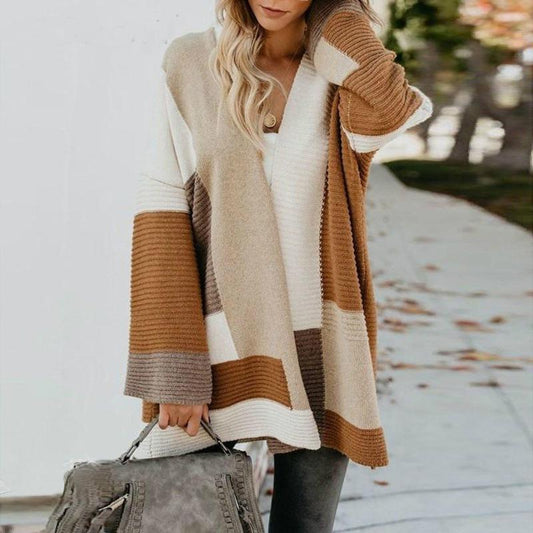 Tri-Tone Loose Long Sleeve Travel Cardigan