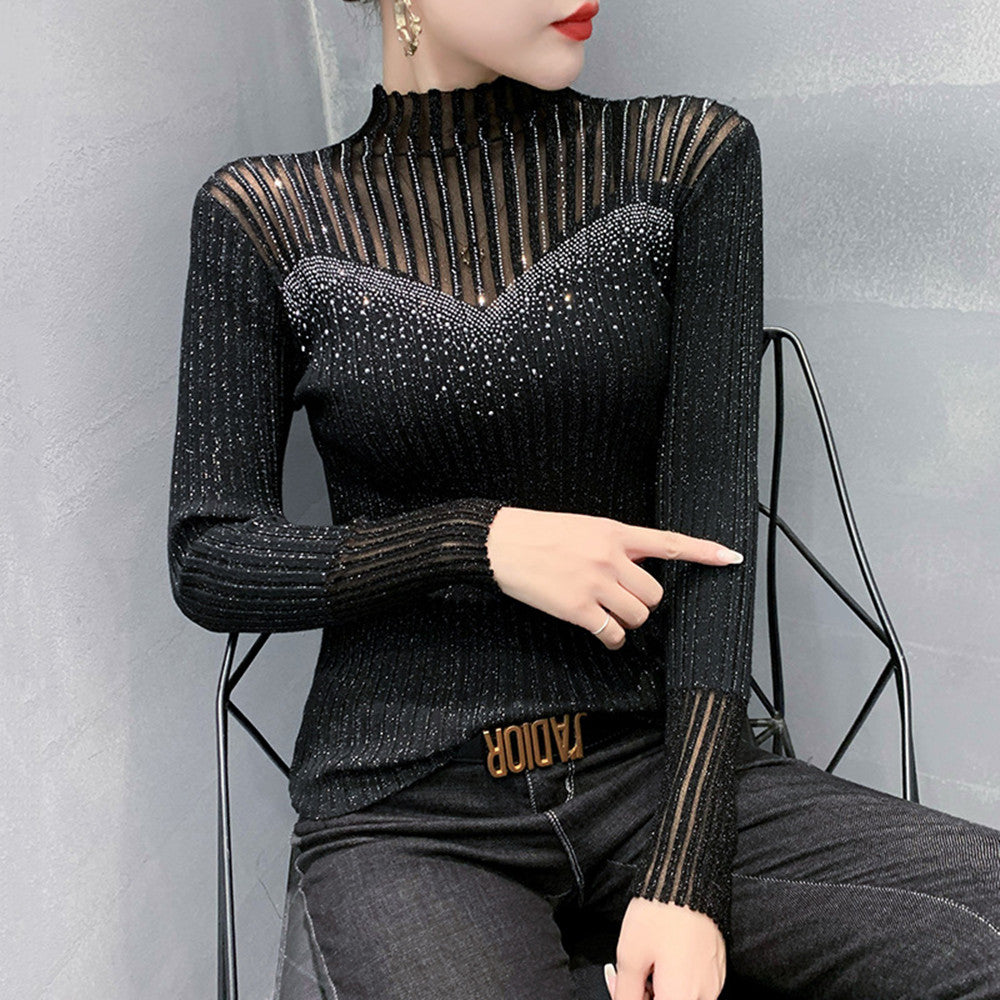 Diamond Mesh Mock Neck