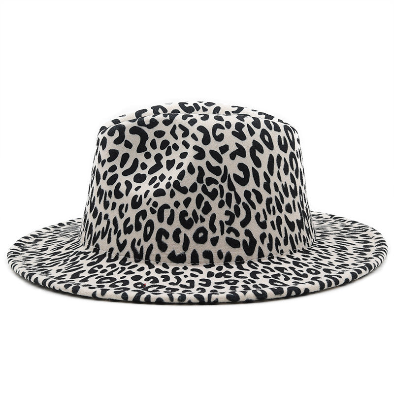 Milky White Leopard Print Woolen Fedora