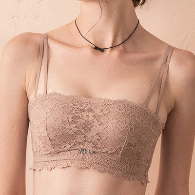 Strapless Mesh Embroidery Double Strap Crop