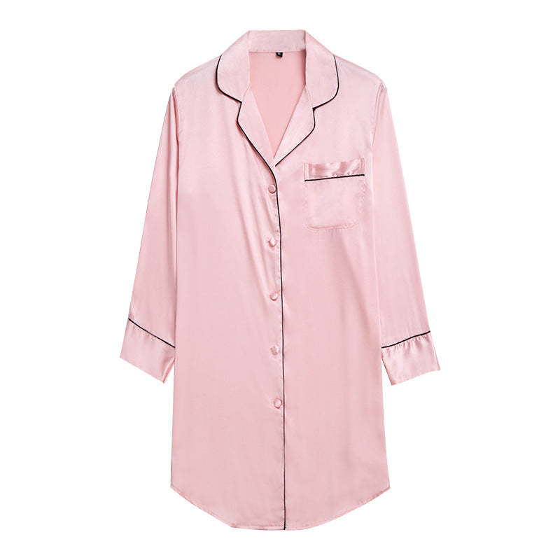 Long Sleeve Silk Button Up Pajama Shirt