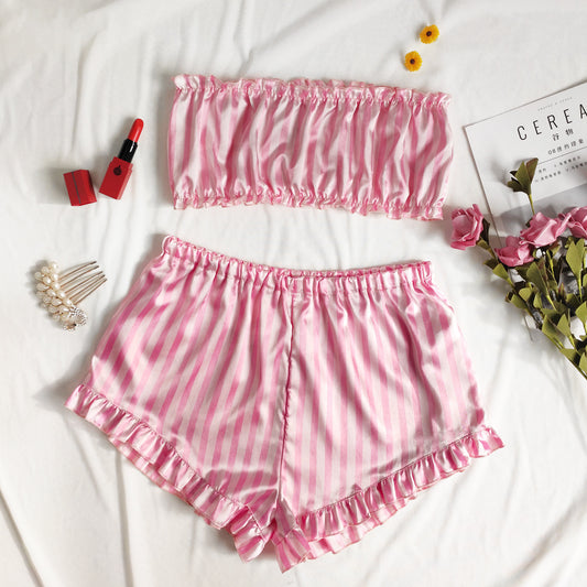 Hot Pink Striped Tube and Shorts Pajama Set