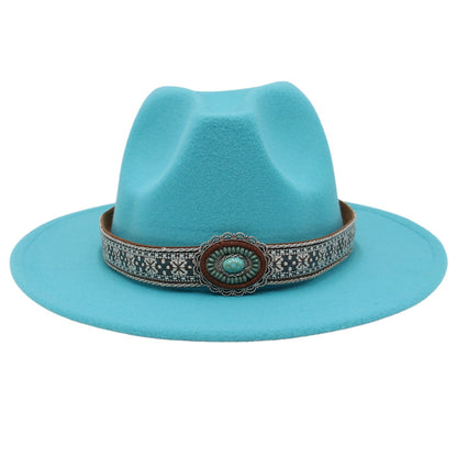 Ethnic Style Turquoise Gem Detail Cotton Fedora