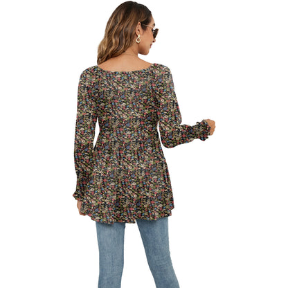 Floral Print Casual V-Neck Long Sleeve Blouse