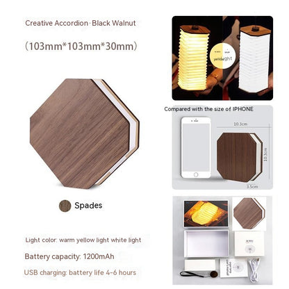 Creative Gift Led Portable Retro Lamp Usb Rechargeable Wooden Lamp 360 Degree Folding Organ Lamp