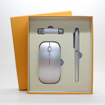 wireless mouse + mobile U disk + pen three pieces of office gift custom-made LOGO