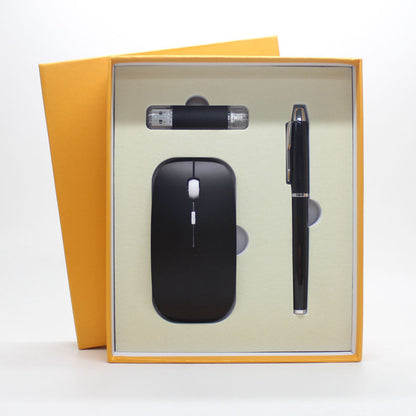 wireless mouse + mobile U disk + pen three pieces of office gift custom-made LOGO