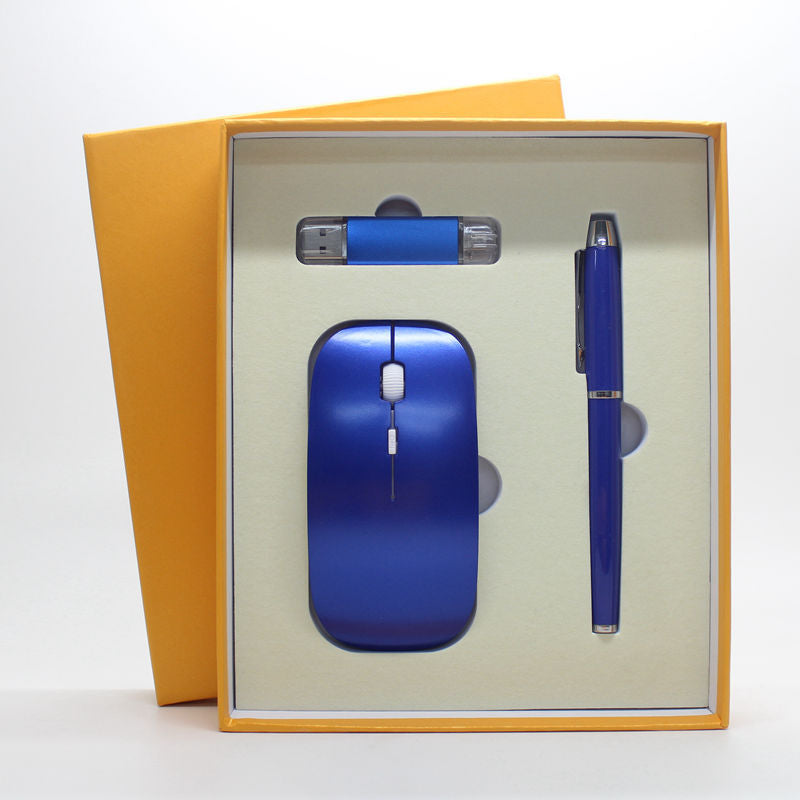 wireless mouse + mobile U disk + pen three pieces of office gift custom-made LOGO