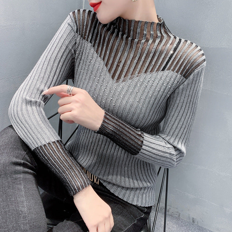 Diamond Mesh Mock Neck