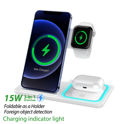 Three-in-one Mobile Phone Watch Headset Wireless Charger Folding Stand