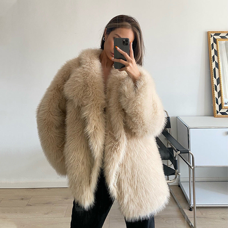 Lapel Leather Fur Coat Women's Artificial Wool Clip Coat